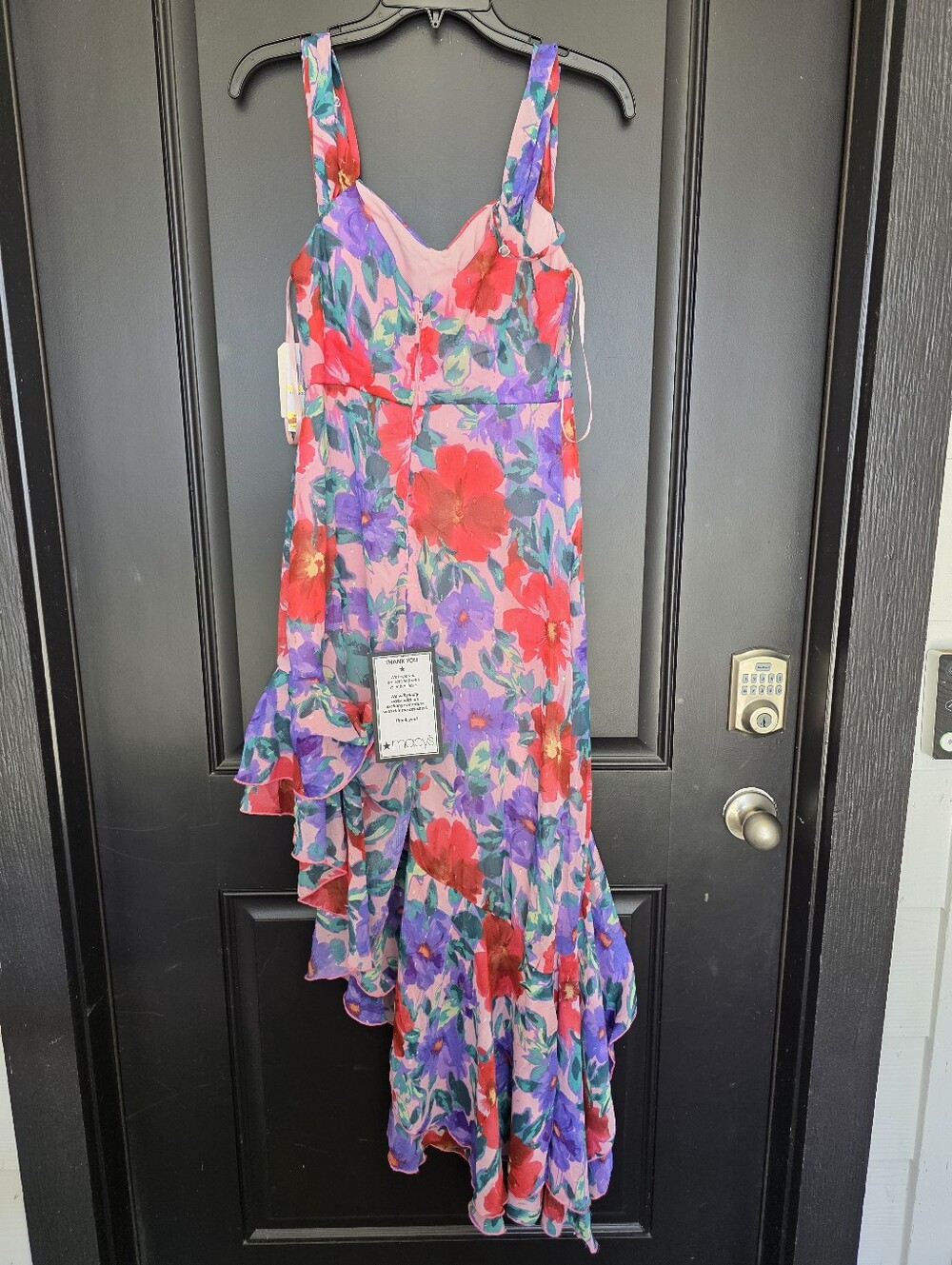 NWT City Studio Floral High Low Ruffle Dress Medium Pink Purple Party Prom Midi - Picture 7 of 8